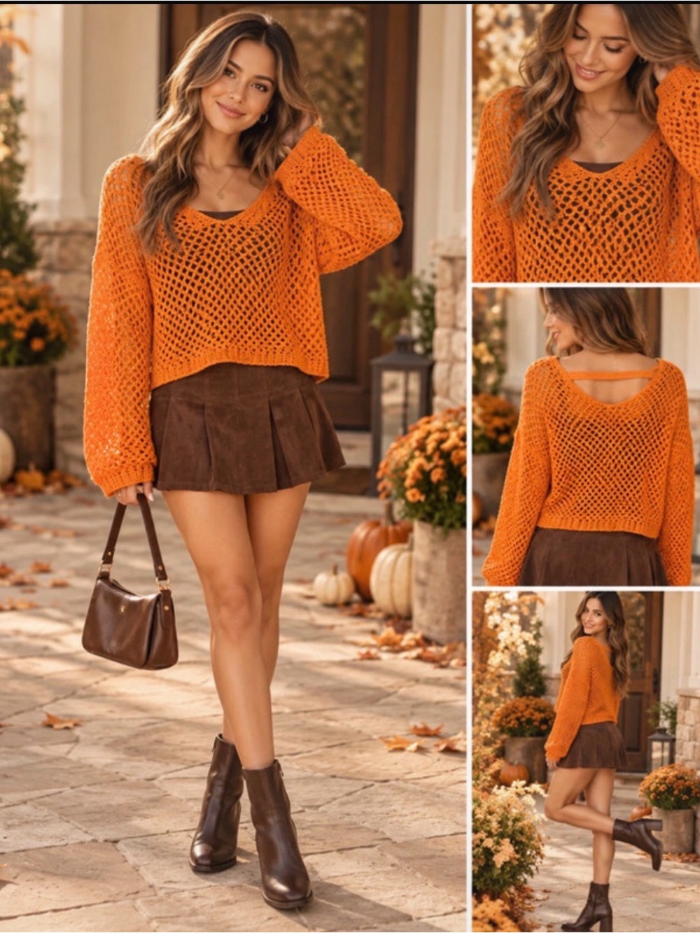 Sincerely Jules Open-Knit Scoop Sweater in Orange